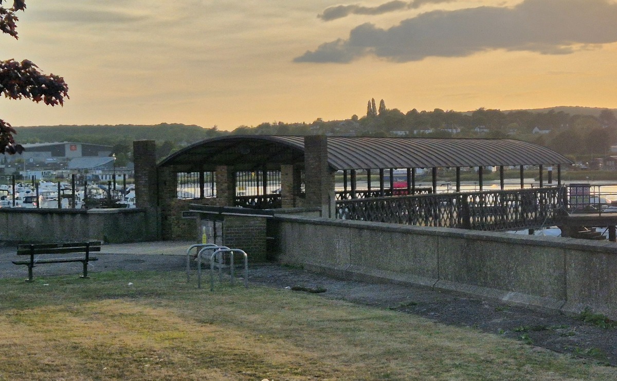 A view of Rochester Pier and the River Medway at sunset